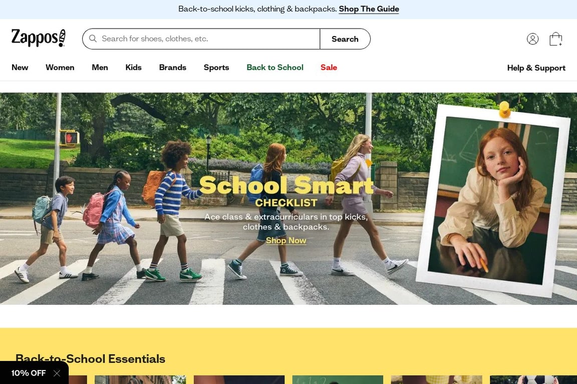 Zappos homepage