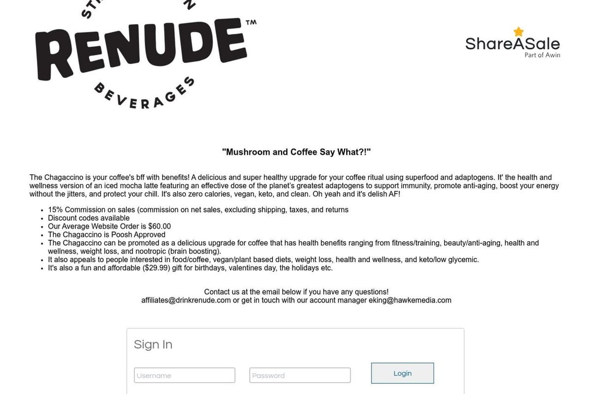 Renude affiliate program signup page
