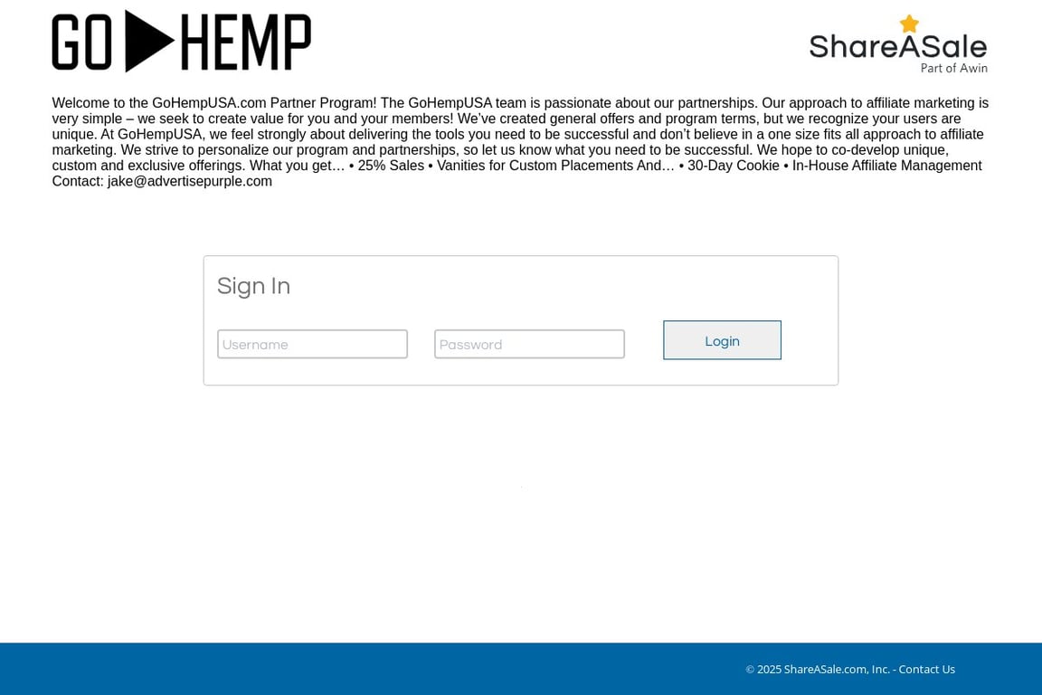 Go Hemp USA affiliate program signup page