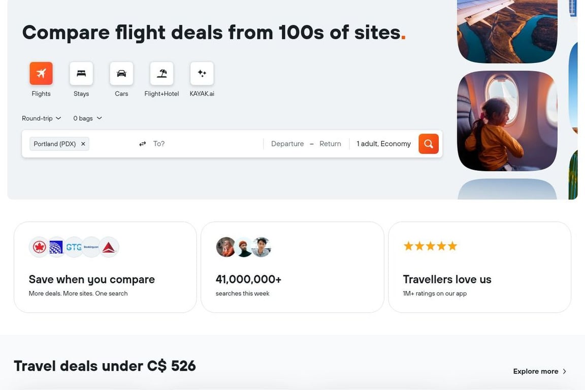 Kayak CA homepage