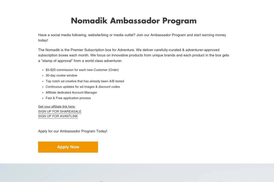 Nomadik affiliate program signup page