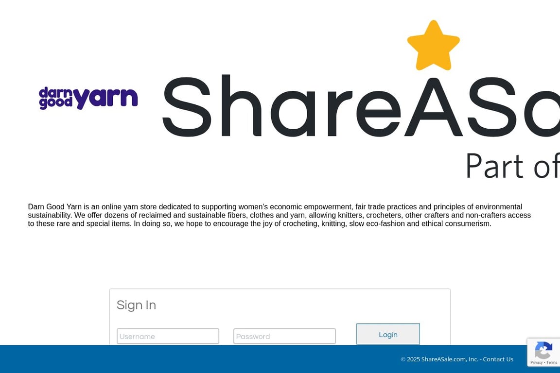 Darn Good Yarn affiliate program signup page