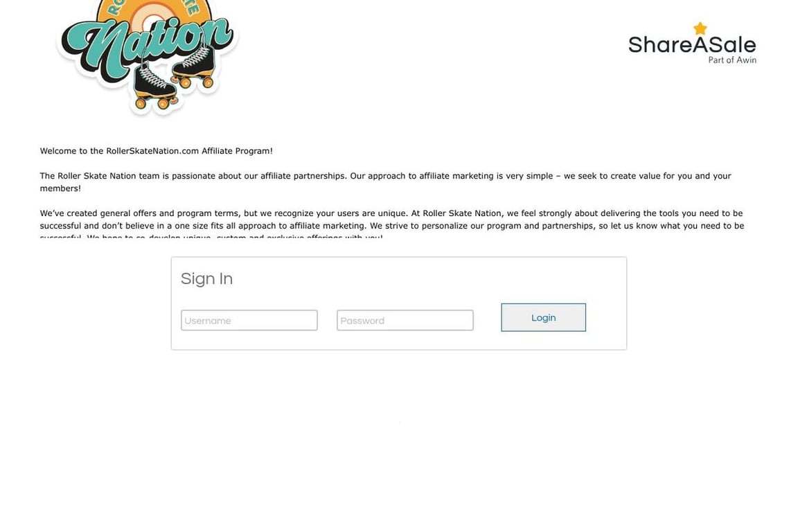 RollerSkateNation.com affiliate program signup page