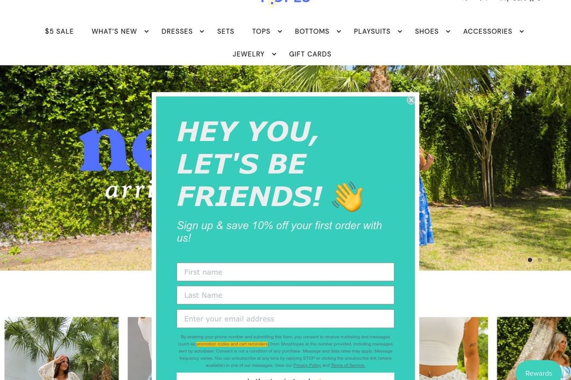 Shophopes homepage