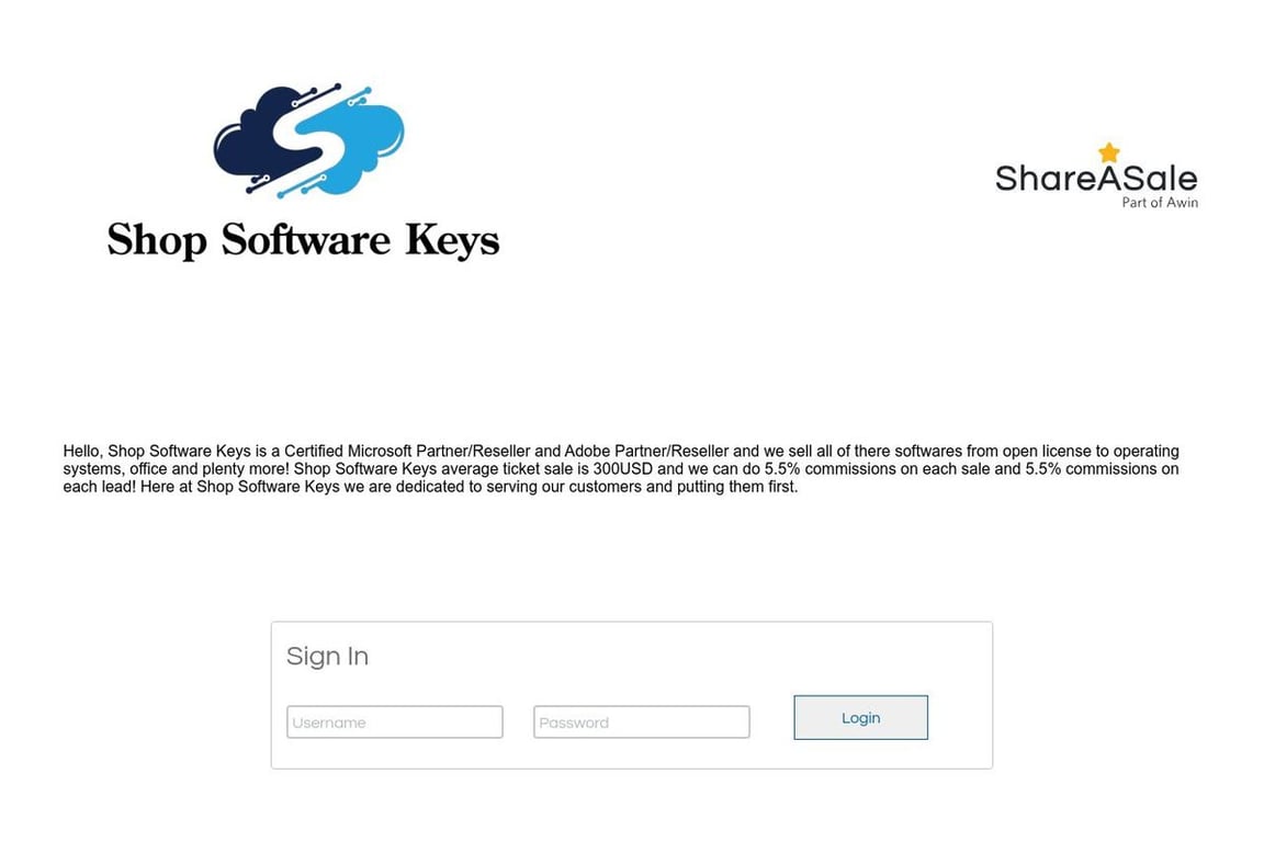 Shop Software Keys affiliate program signup page