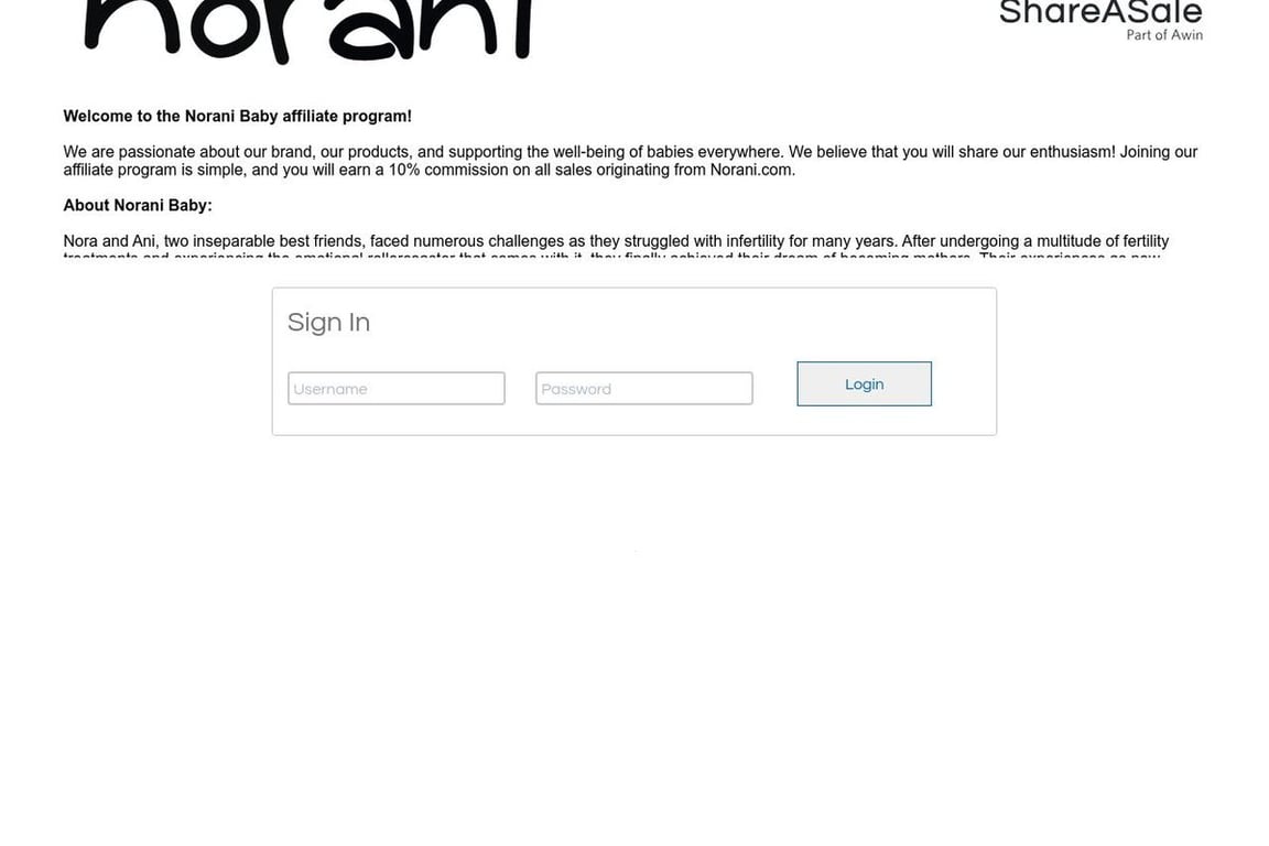 Norani affiliate program signup page