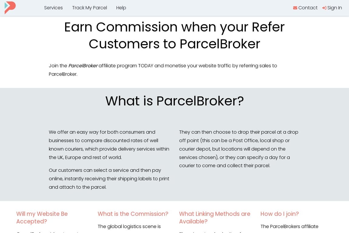 ParcelBroker affiliate program signup page