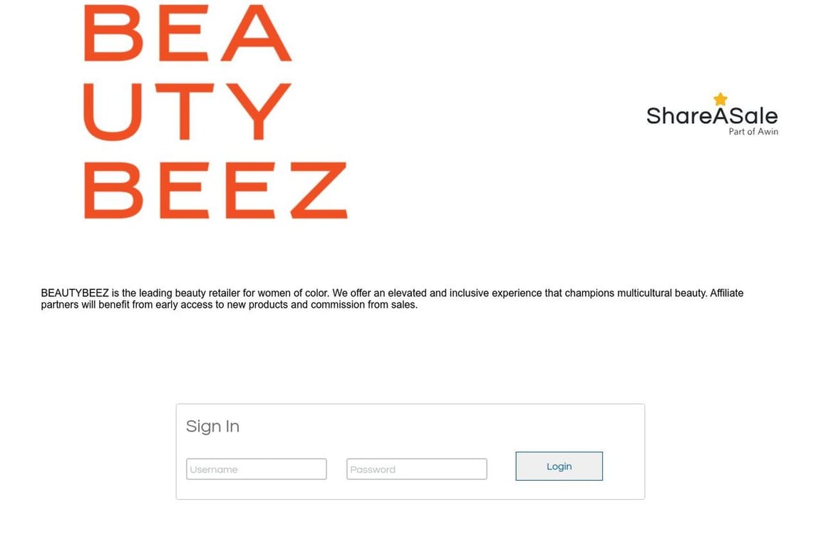 Beauty Beez, Inc. affiliate program signup page
