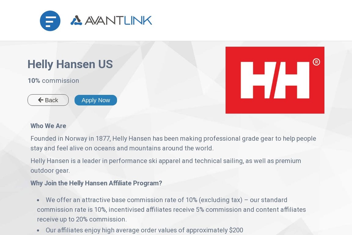 Helly Hansen AU affiliate program signup page