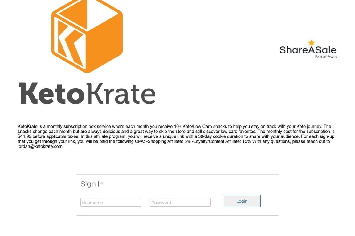 KetoKrate affiliate program signup page