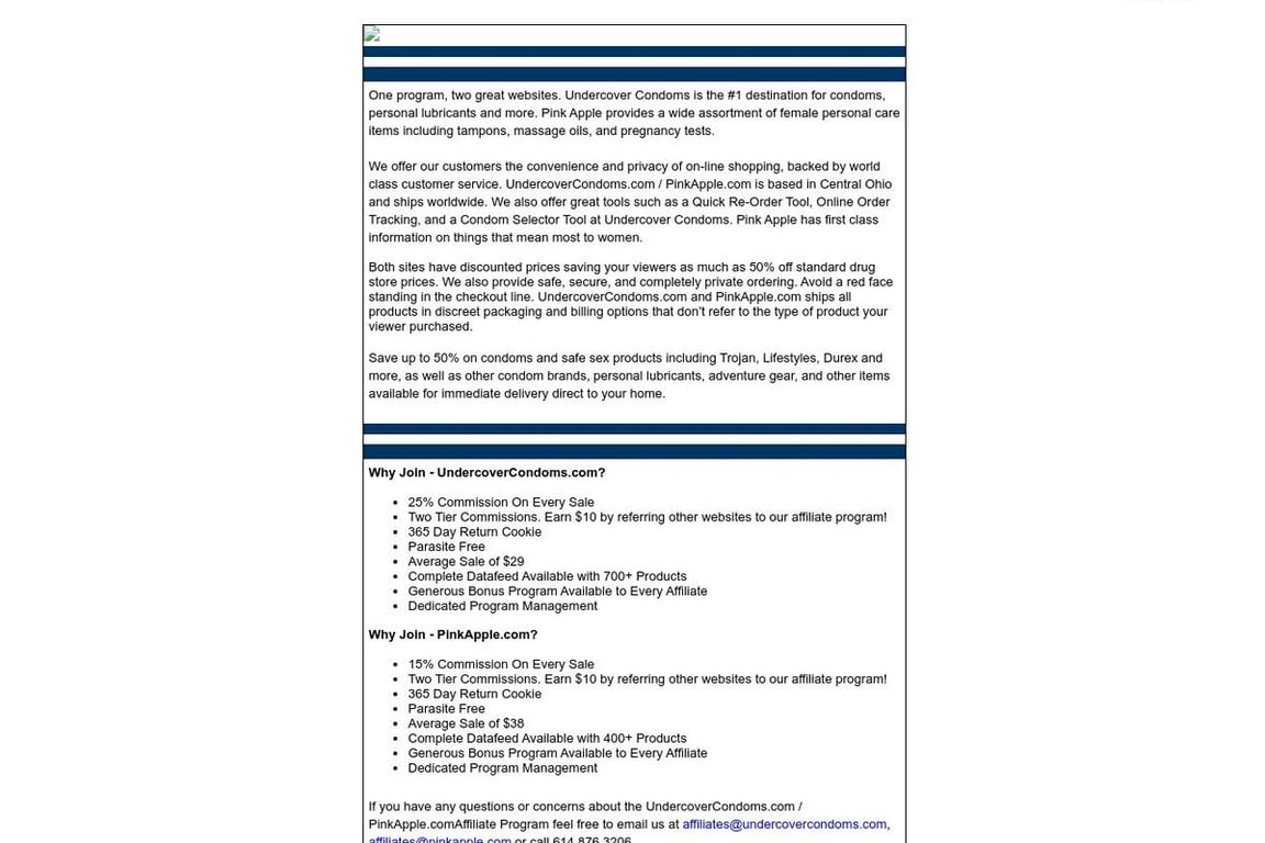 UndercoverCondoms.com affiliate program signup page