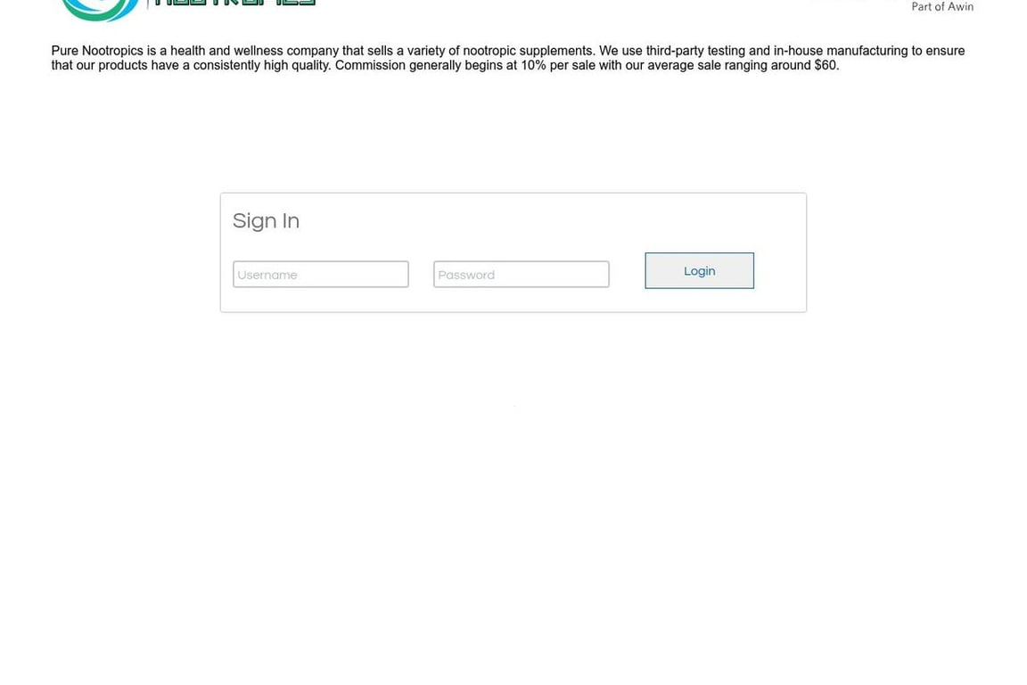 Pure Nootropics affiliate program signup page