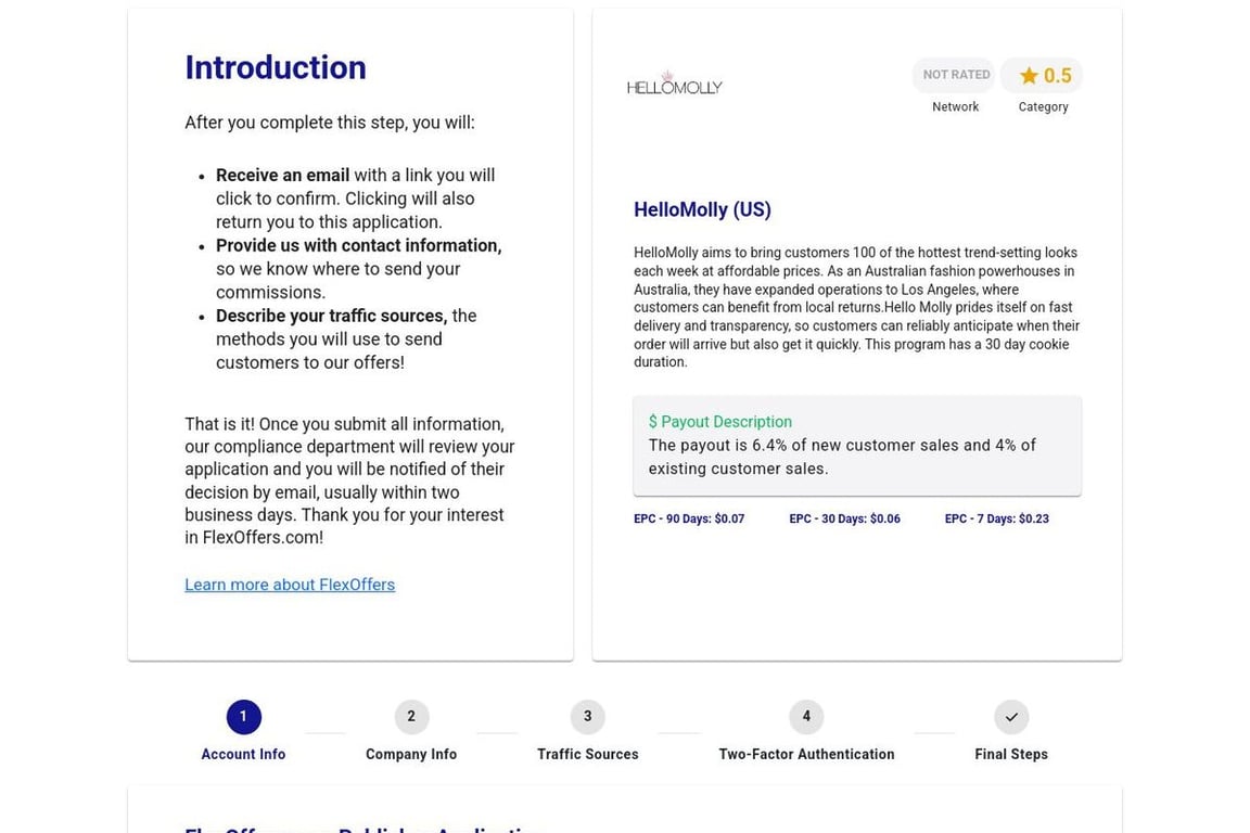 HelloMolly (US) affiliate program signup page