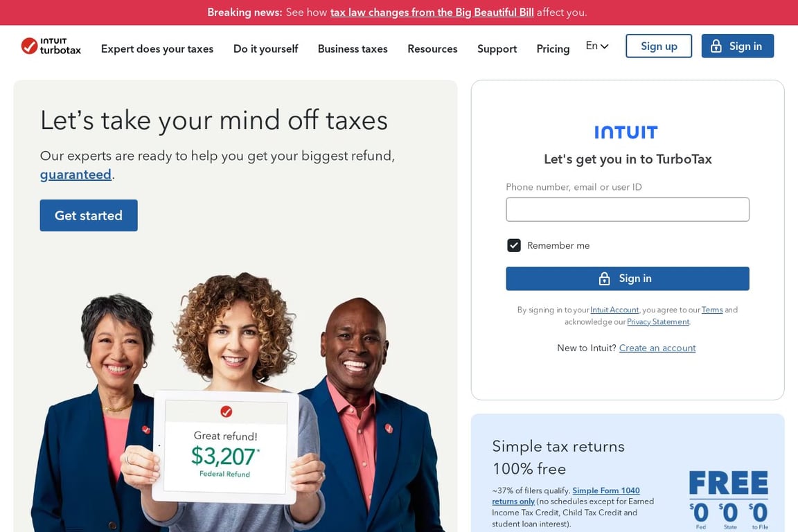 TurboTax homepage