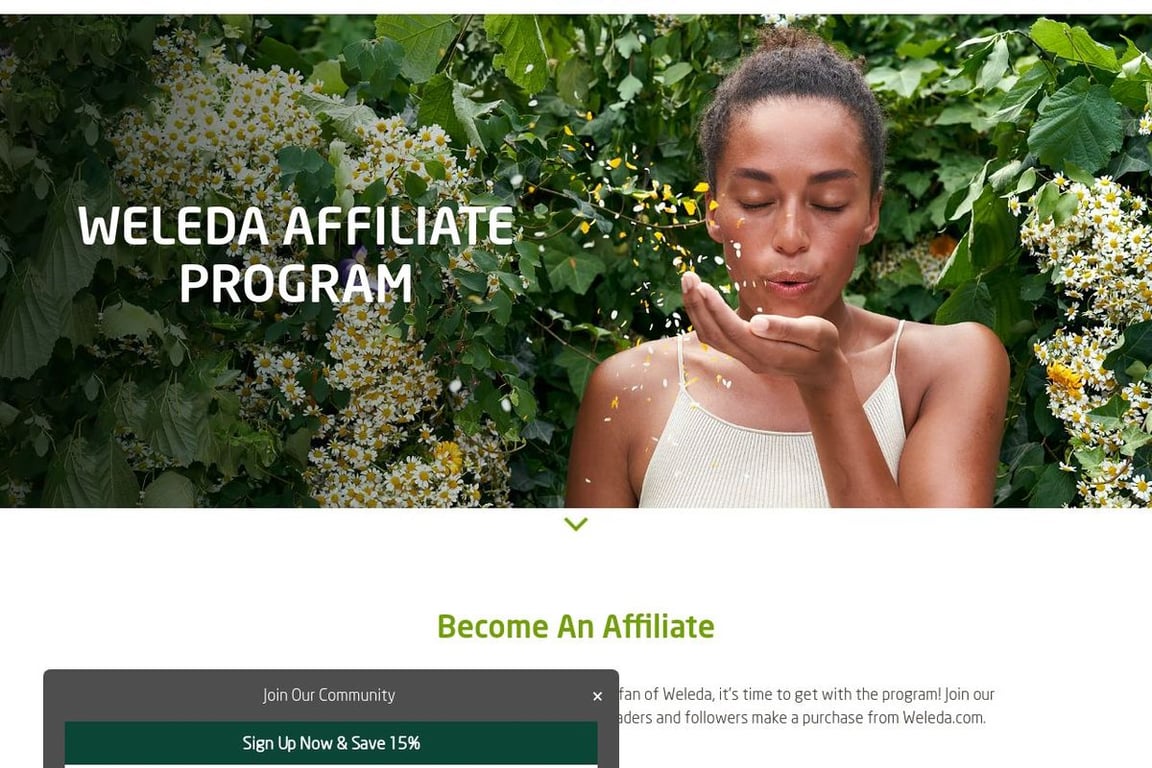 Weleda affiliate program signup page