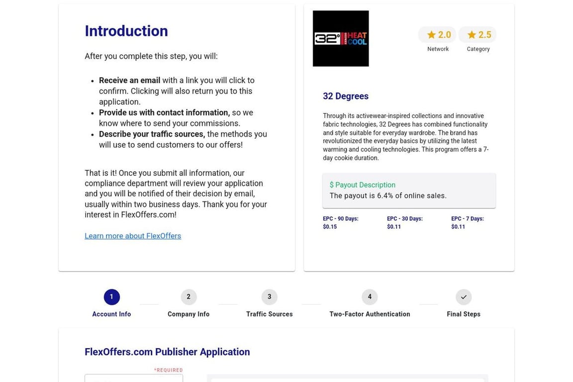 32 Degrees affiliate program signup page