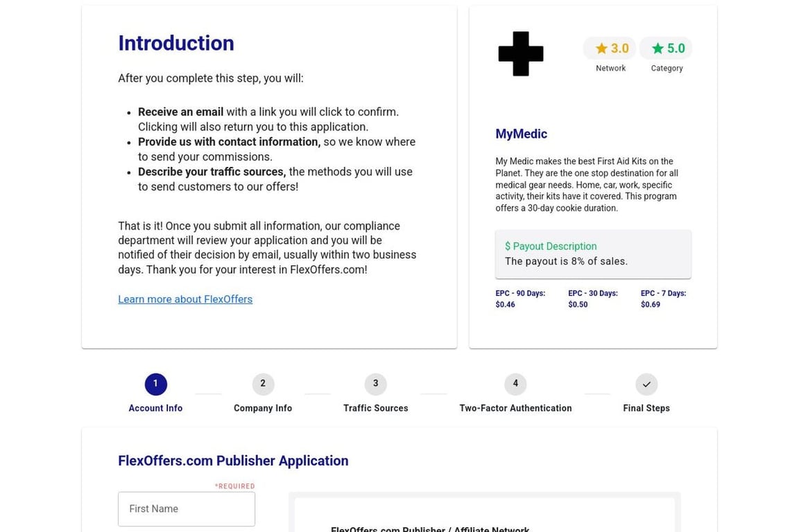 MyMedic affiliate program signup page