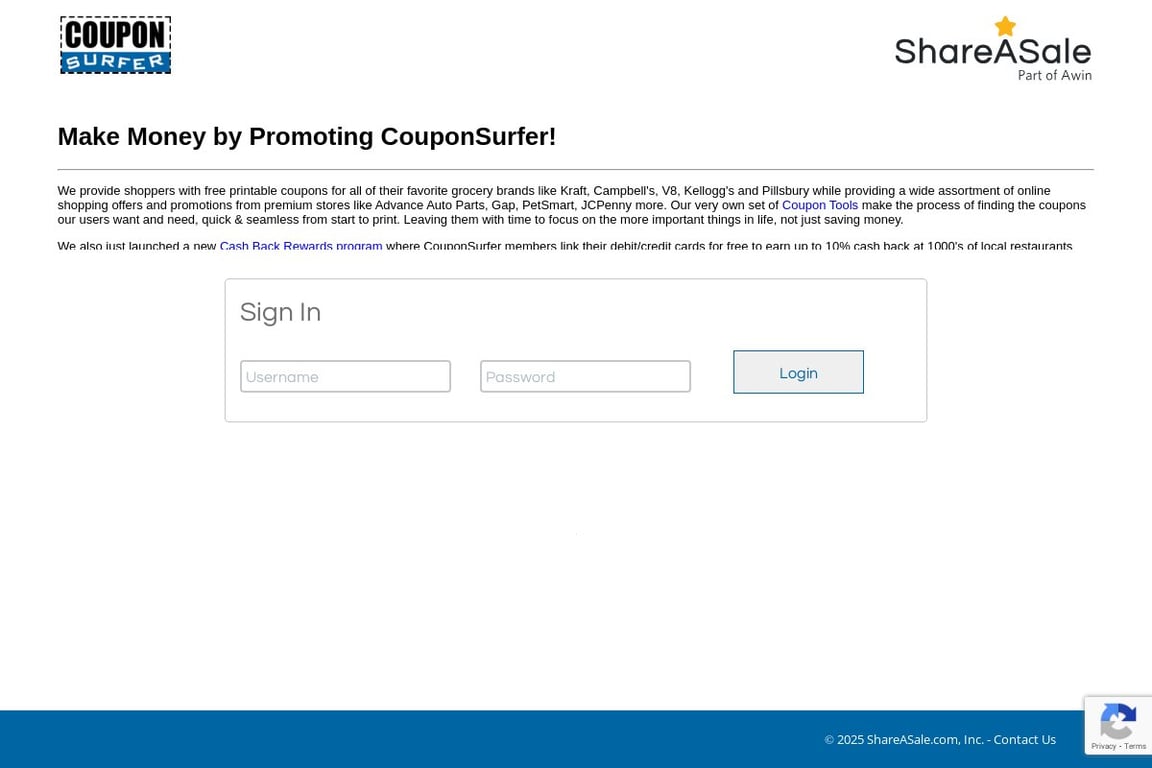 CouponSurfer.com affiliate program signup page