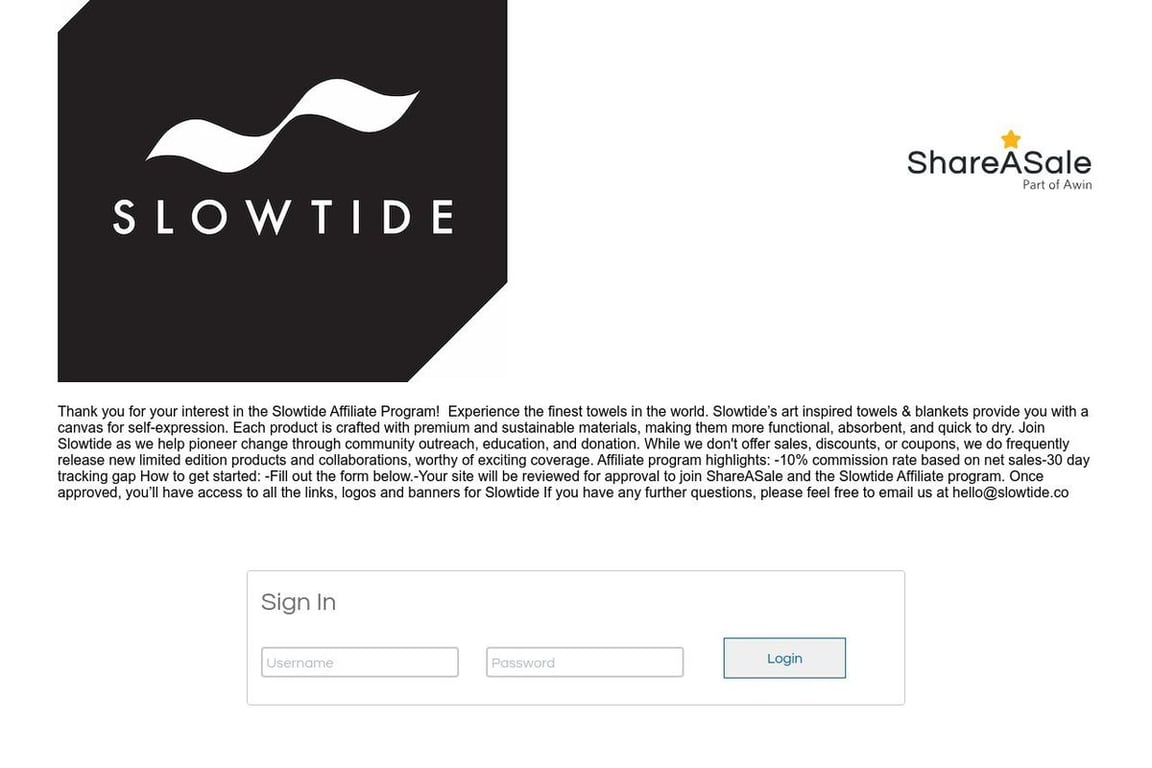 Slowtide affiliate program signup page