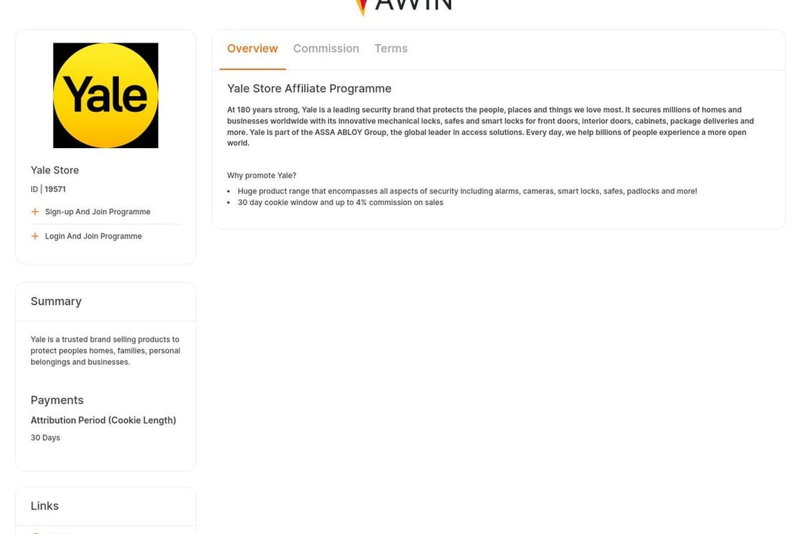 Yale Store affiliate program signup page