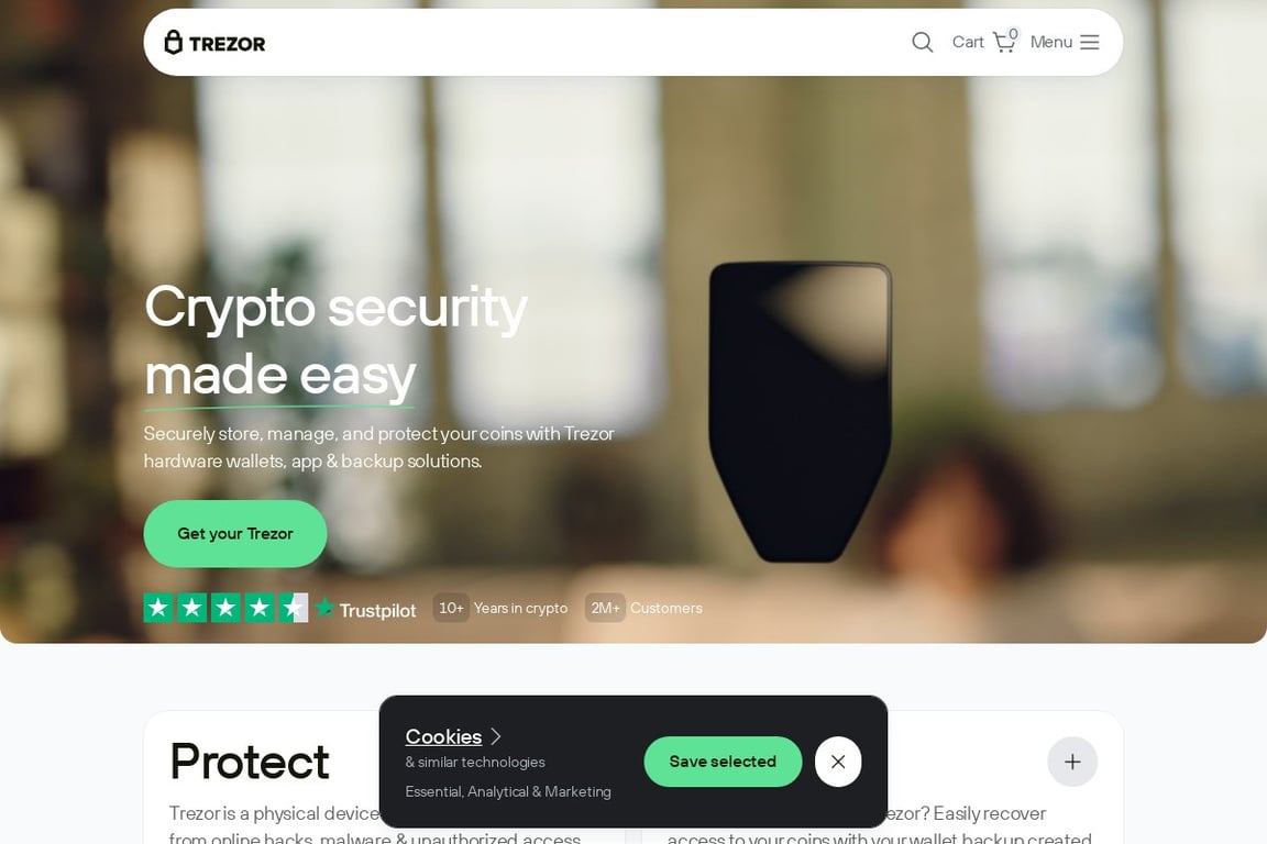 Trezor Wallet homepage