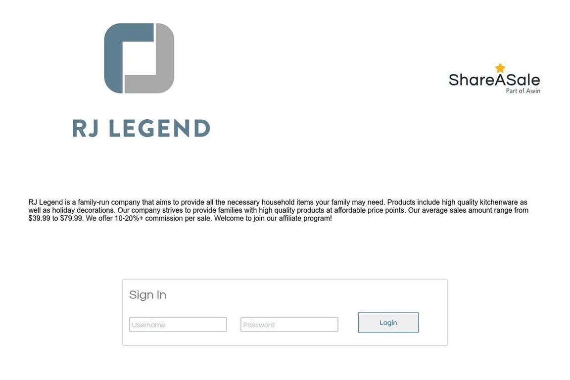 RJ Legend affiliate program signup page