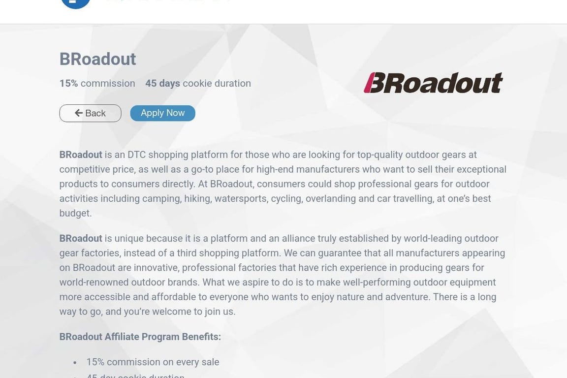 BRoadout affiliate program signup page