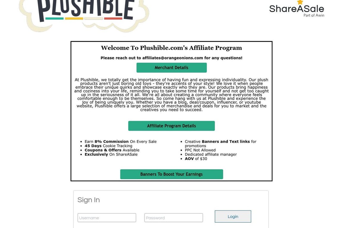 Plushible affiliate program signup page