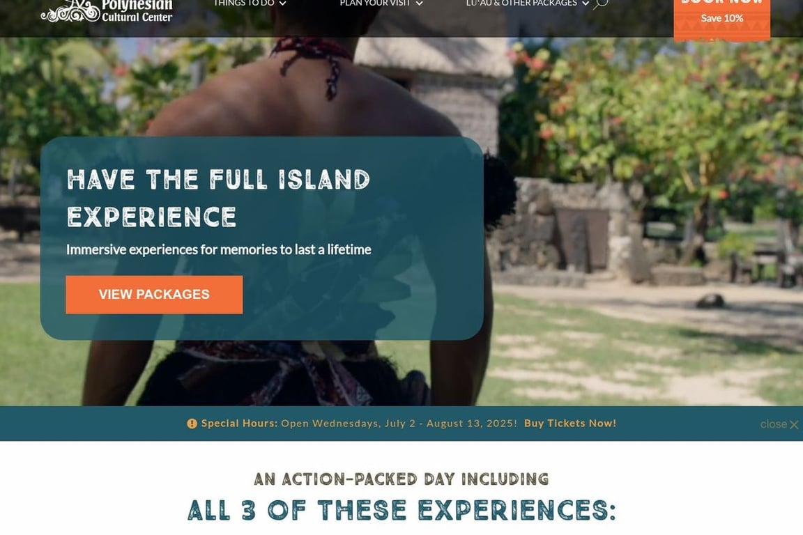 Polynesian Cultural Center homepage