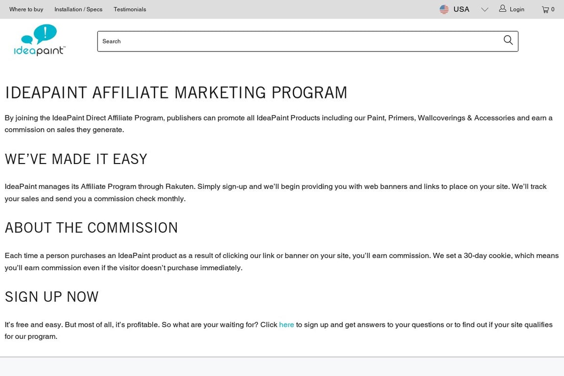 Idea Paint affiliate program signup page