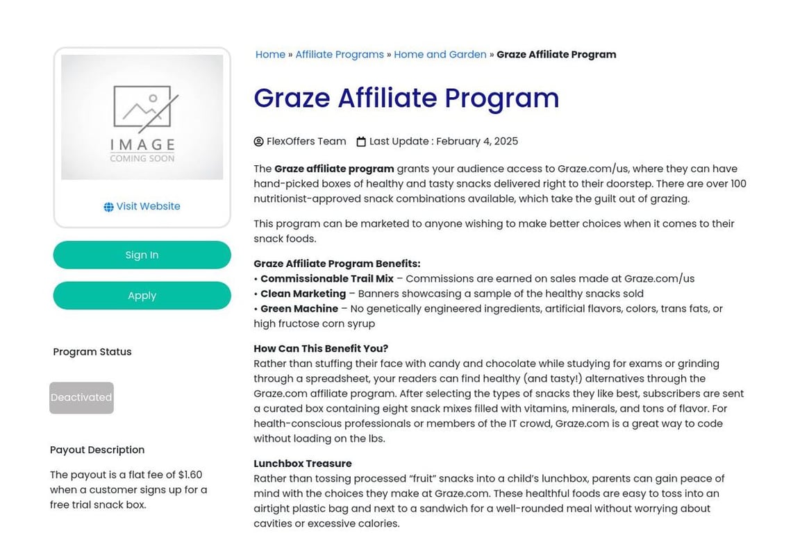Graze affiliate program signup page
