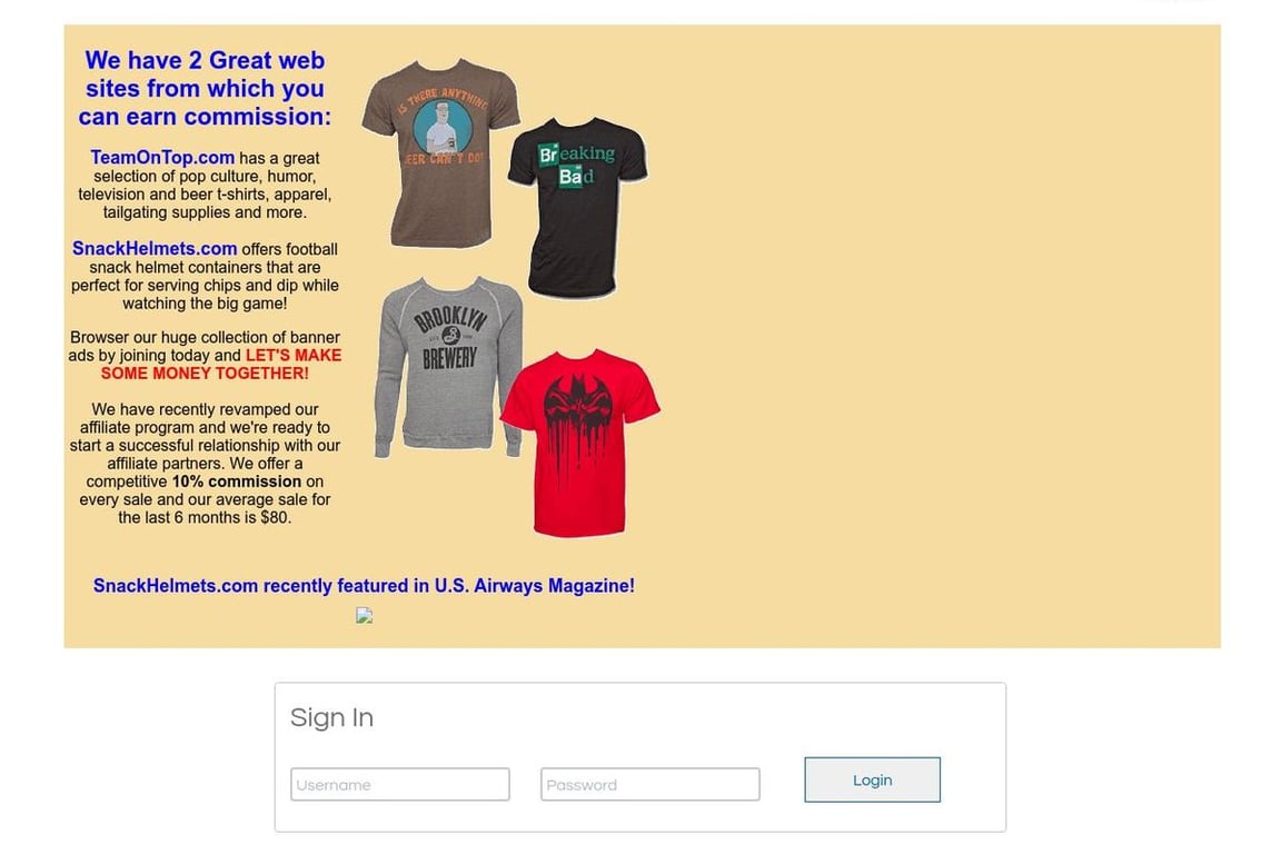Team On Top affiliate program signup page