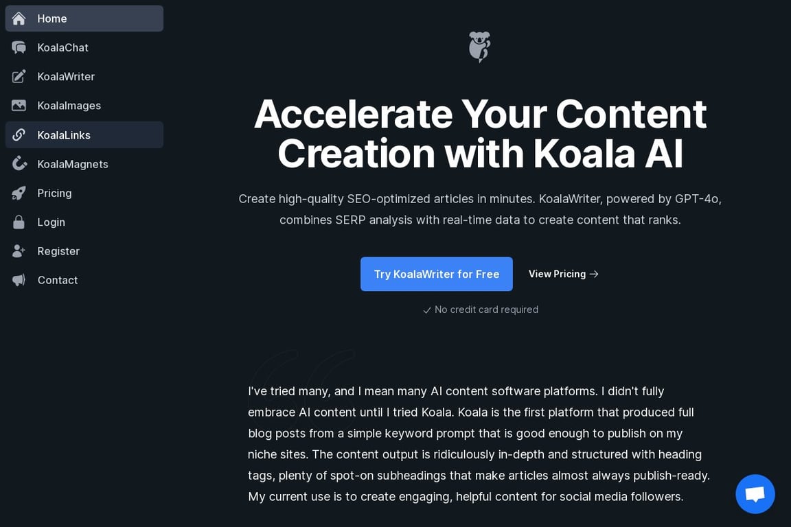 Koala AI homepage