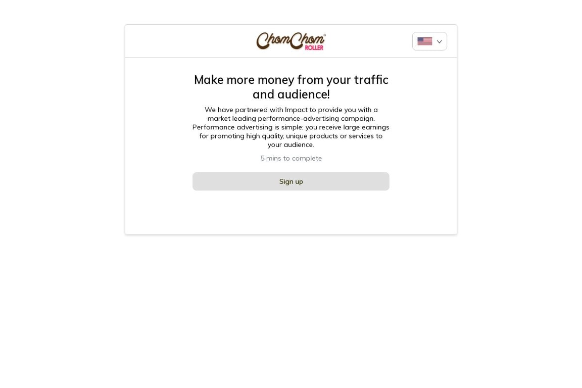 ChomChom Roller affiliate program signup page