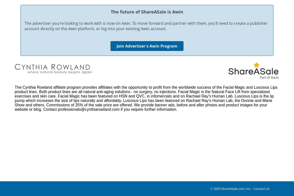 Cynthia Rowland affiliate program signup page