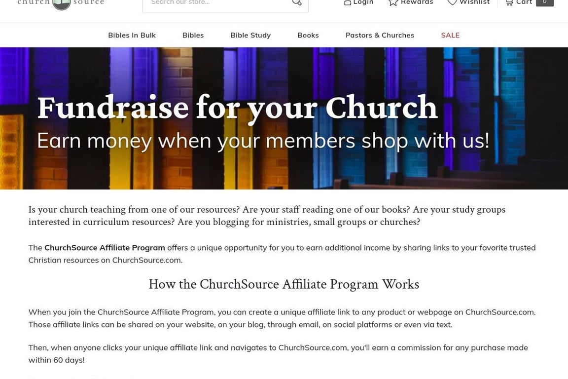 ChurchSource affiliate program signup page