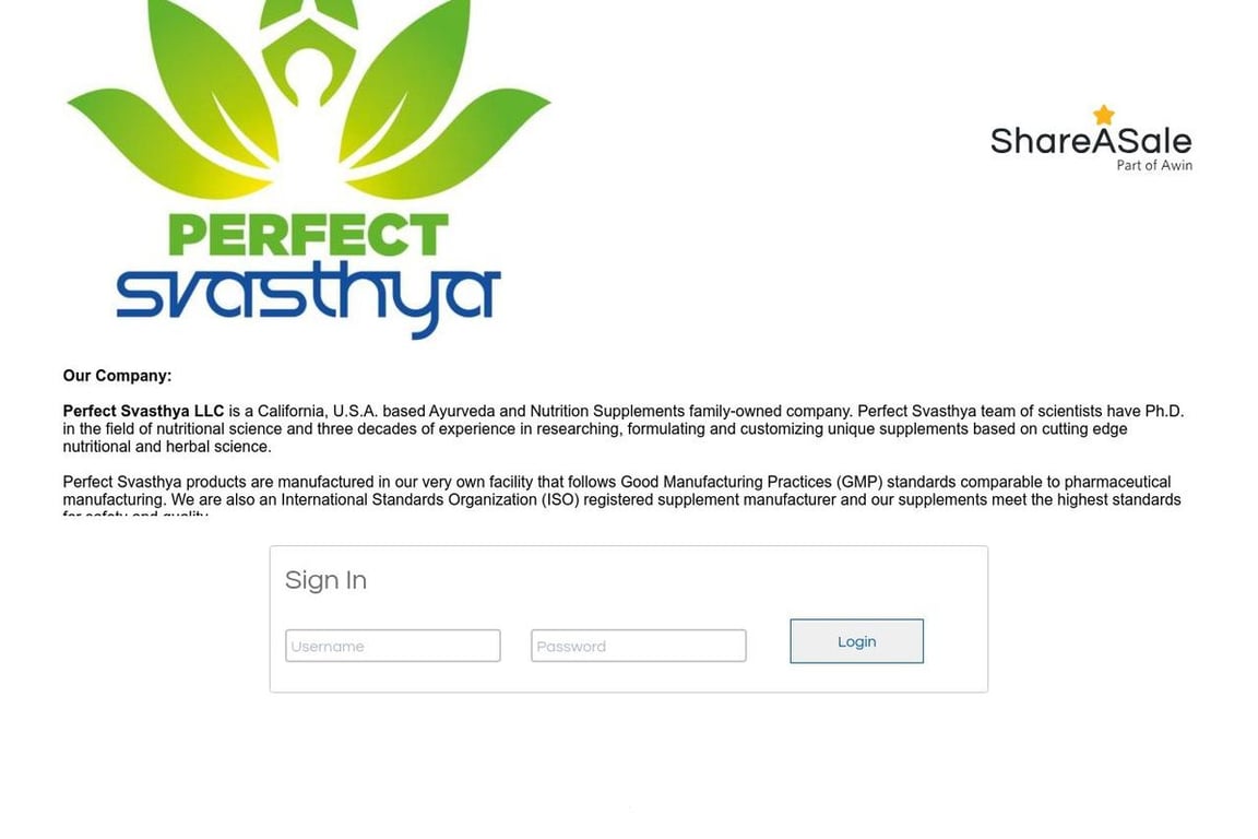 Perfect Svasthya LLC affiliate program signup page