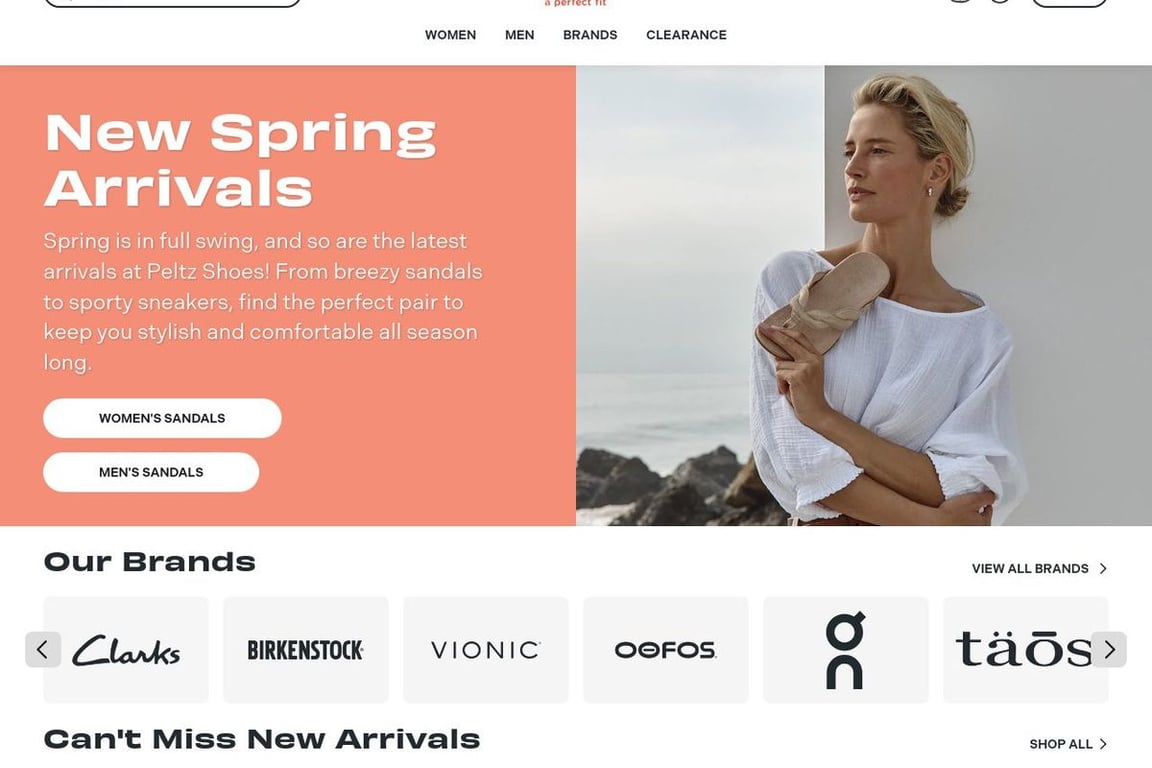 PeltzShoes.com homepage