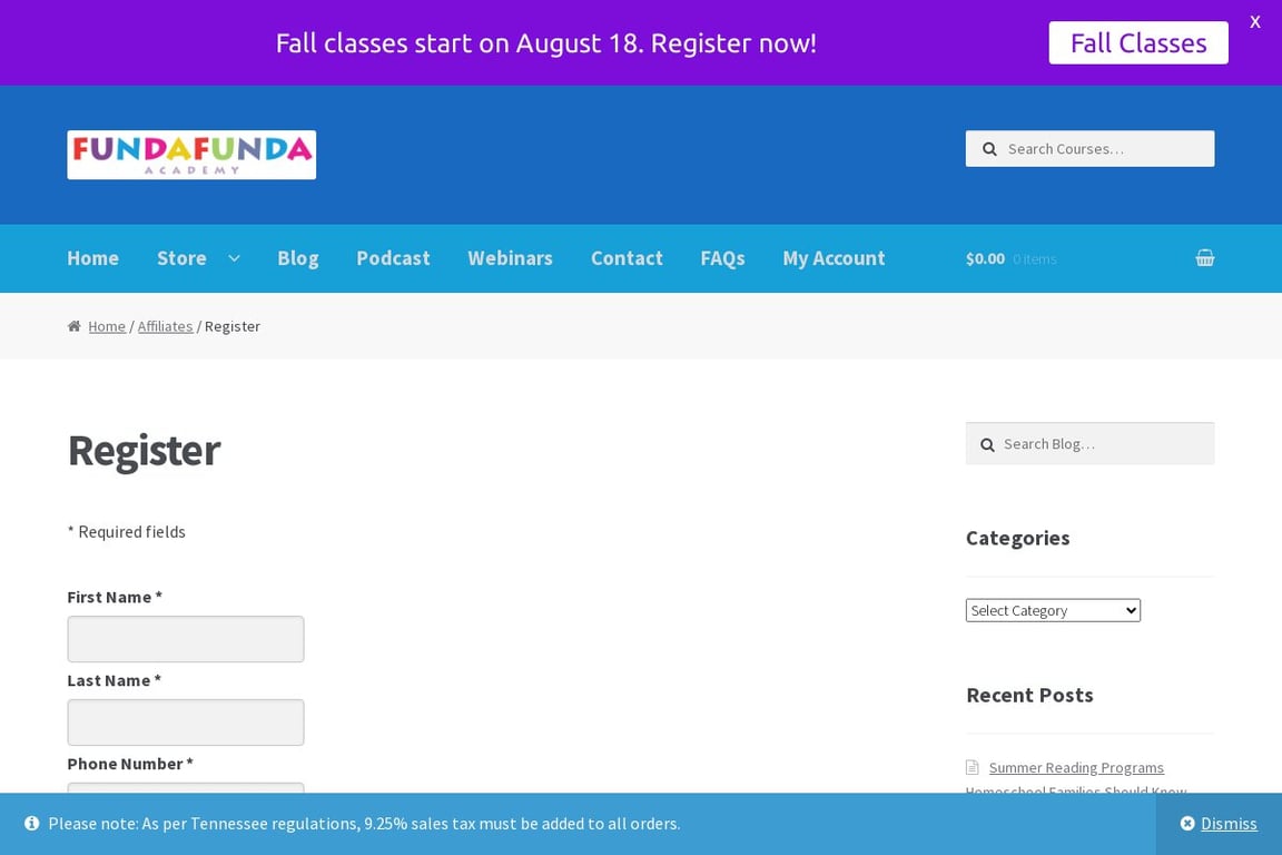 FundaFunda Academy affiliate program signup page
