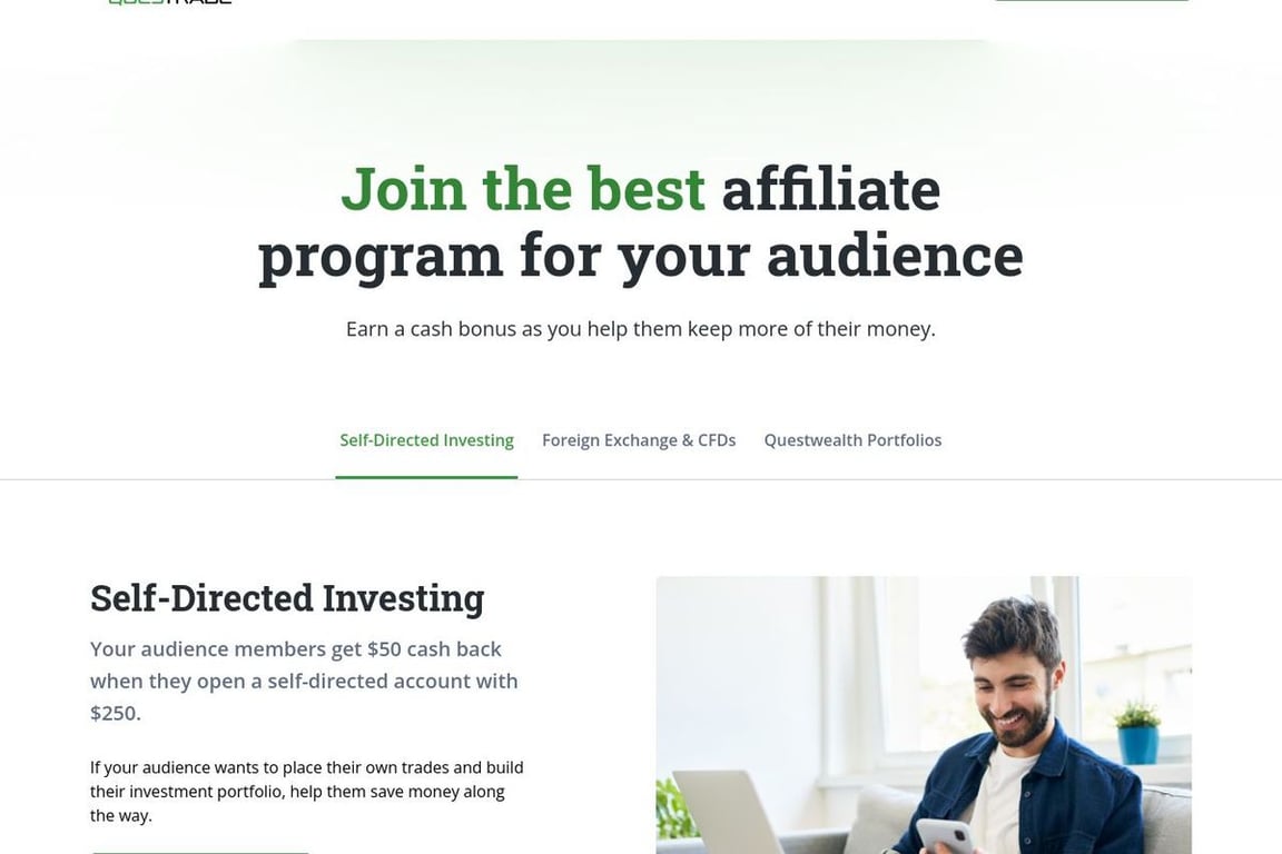 Questrade affiliate program signup page