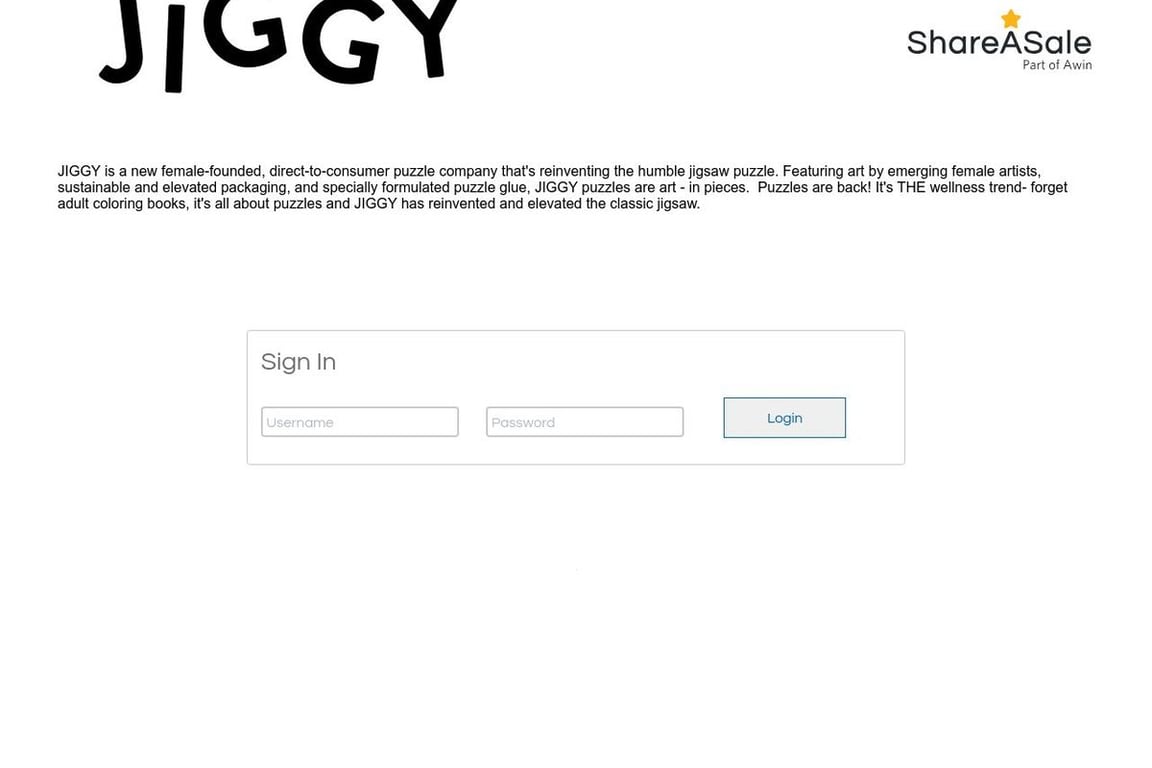 JIGGY affiliate program signup page