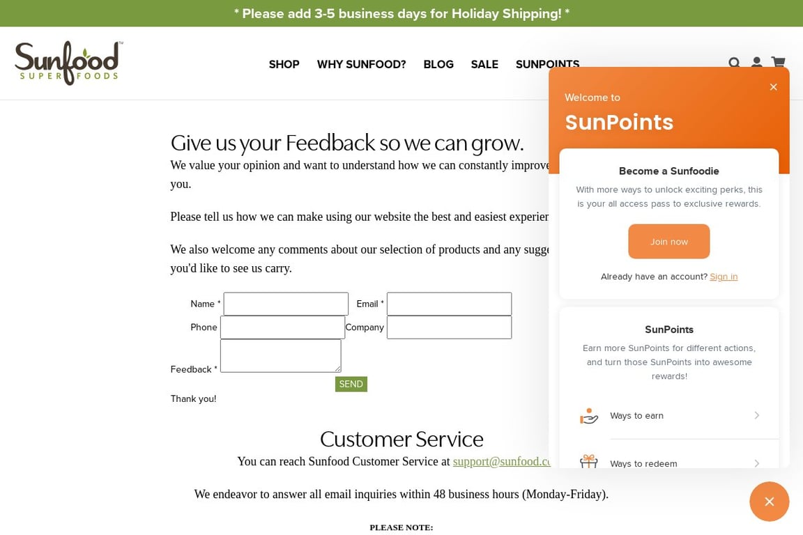 Sunfood affiliate program signup page