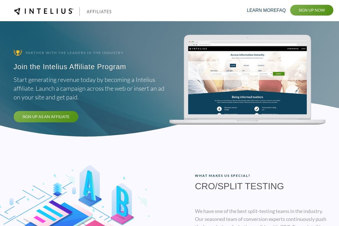 Intelius affiliate program signup page
