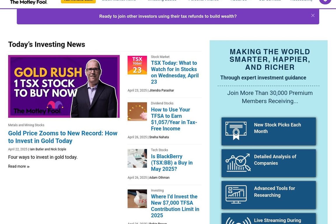 Motley Fool Canada (CA) homepage