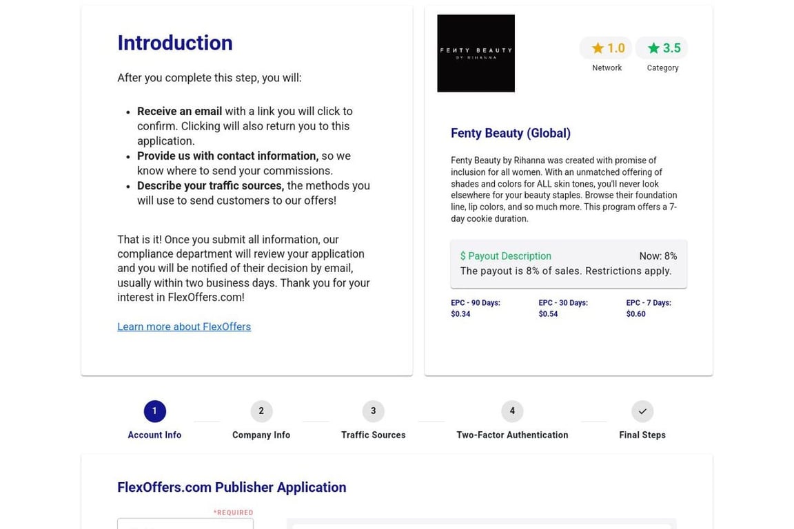 Fenty Beauty (Global) affiliate program signup page