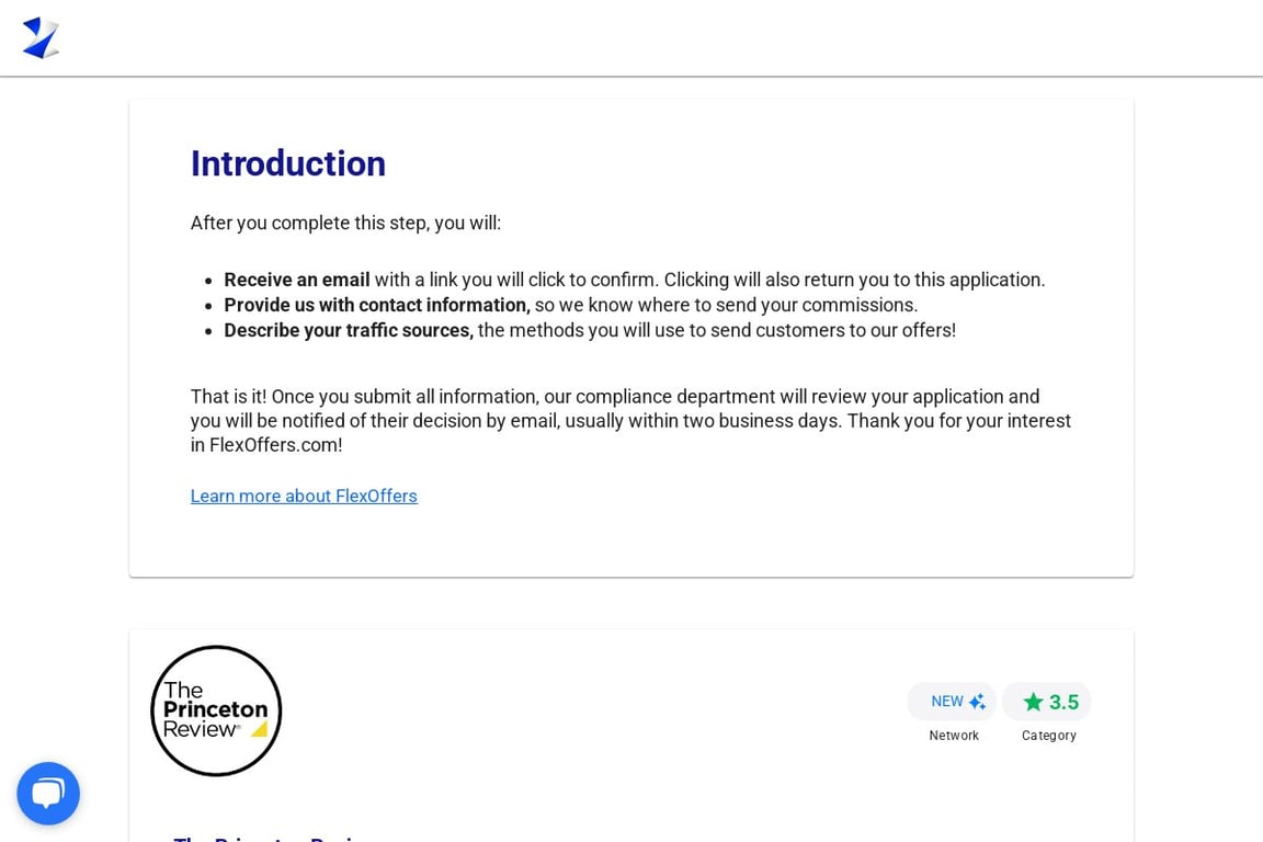 The Princeton Review affiliate program signup page