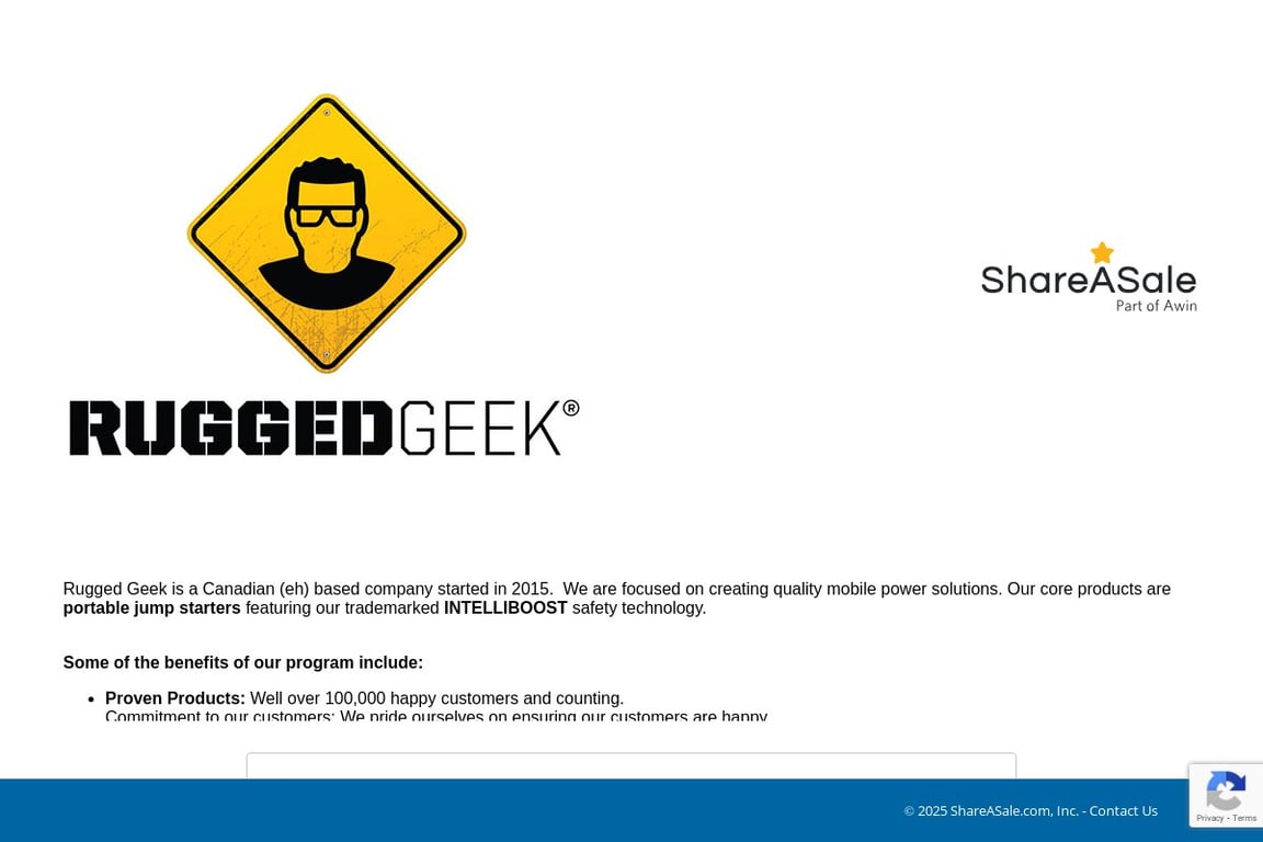 Rugged Geek affiliate program signup page