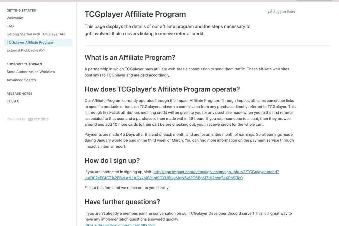 TCGplayer affiliate program signup page