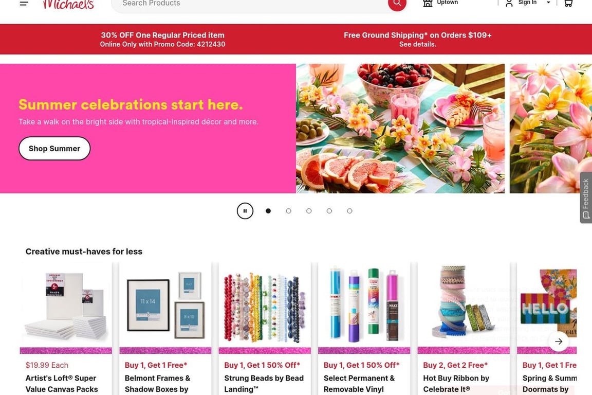 Michaels Canada homepage