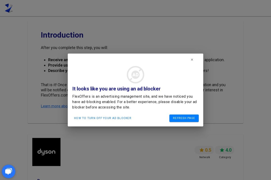Dyson affiliate program signup page